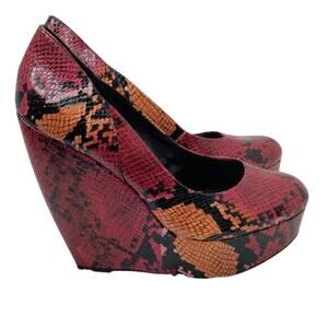 vintage y2k Aldo Red Snake Print Leather Platform wedge sz 9
